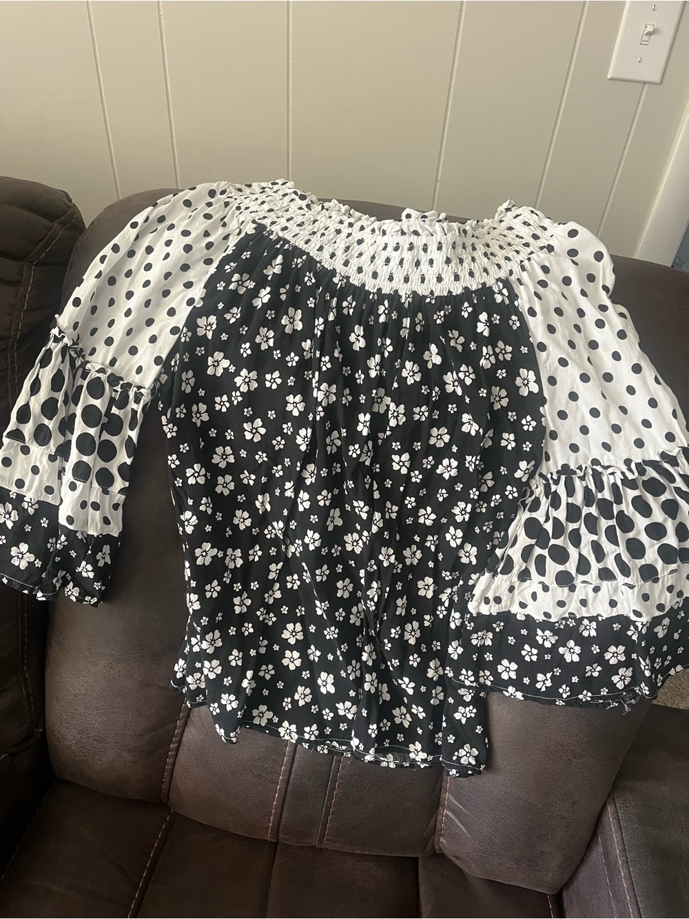 Cato Black & White Mixed Print Blouse